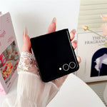 For Samsung Galaxy Z Flip8 Case Cute Dog Hinge Protection Litchi Texture Phone Cover with Wrist Strap