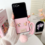 For Samsung Galaxy Z Flip8 Case Cute Dog Hinge Protection Litchi Texture Phone Cover with Wrist Strap