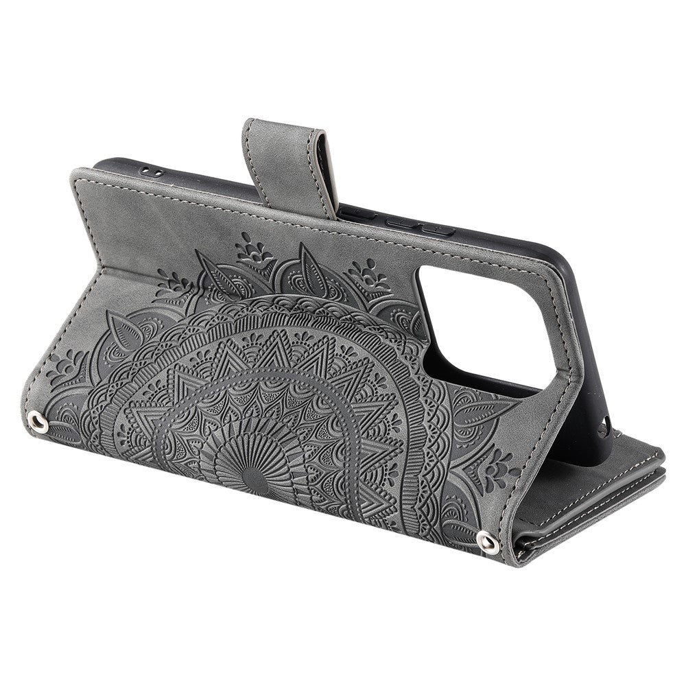 Xiaomi 13 Stötsäkert Mobilmobilfodral PU-läder Mandala Blomma Präglat Korthållare Blixtlåsficka Flip Plånbok mobilfodral Stativ med Rem