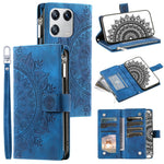 For Xiaomi 13 Shockproof Cell Phone Cover PU Leather Mandala Flower Imprinted Card Holder Zipper Pocket Flip Wallet Phone Case Stand with Strap