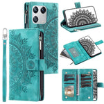 For Xiaomi 13 Shockproof Cell Phone Cover PU Leather Mandala Flower Imprinted Card Holder Zipper Pocket Flip Wallet Phone Case Stand with Strap
