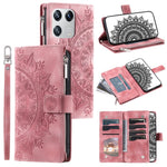 For Xiaomi 13 Shockproof Cell Phone Cover PU Leather Mandala Flower Imprinted Card Holder Zipper Pocket Flip Wallet Phone Case Stand with Strap