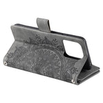 Mobilmobilskal för Xiaomi 13 Pro 5G PU-läder Mandala-blomma-präglad korthållare magnetisk stängning dragkedja-ficka plånboksfodral med stativ och rem