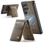 AUTSPACE for Samsung Galaxy S26 Ultra Case  A12 Leather Back Cover with Magnetic Detachable Card Bag Kickstand