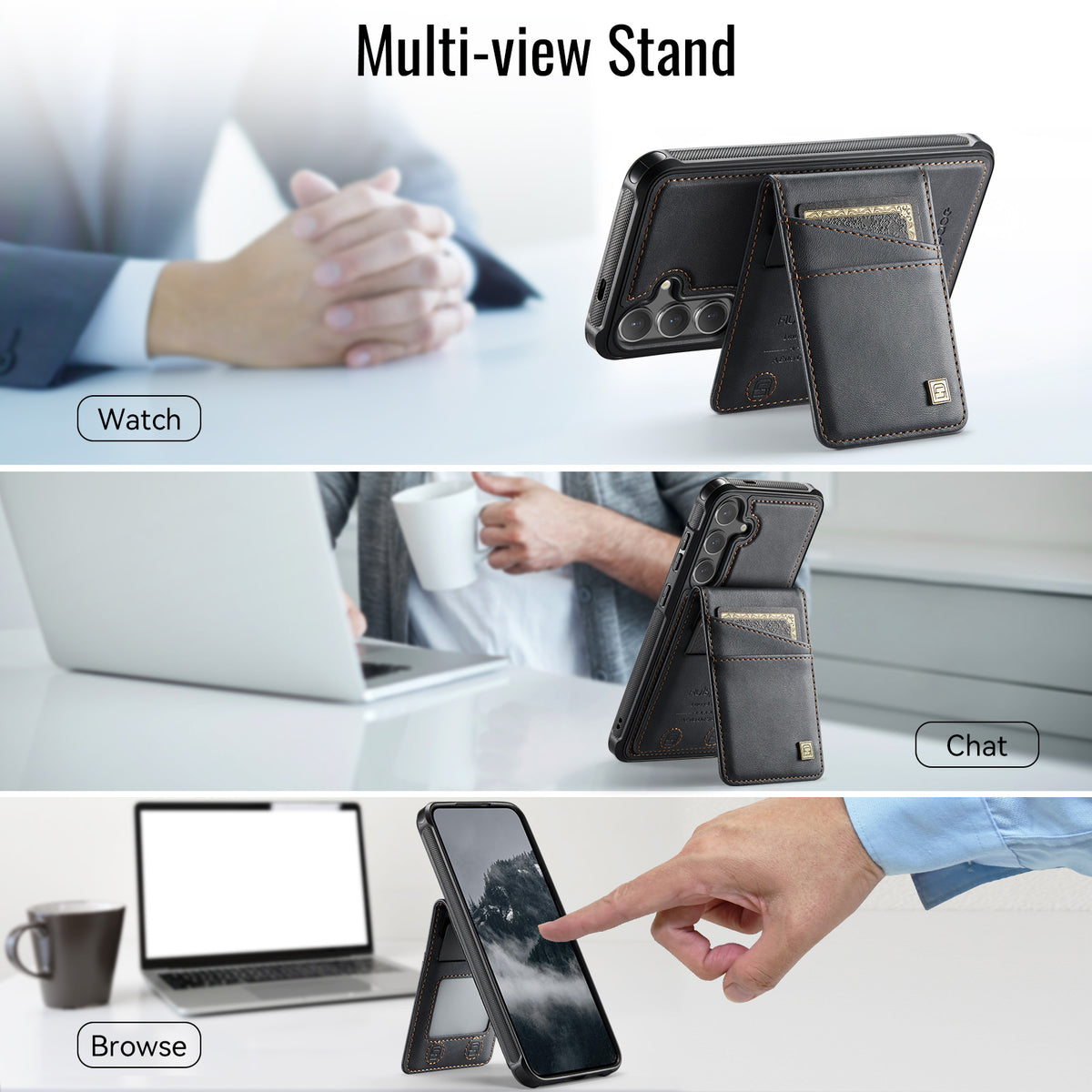 AUTSPACE for Samsung Galaxy S26 Case  A12 Leather Back Cover with Magnetic Detachable Card Bag Kickstand