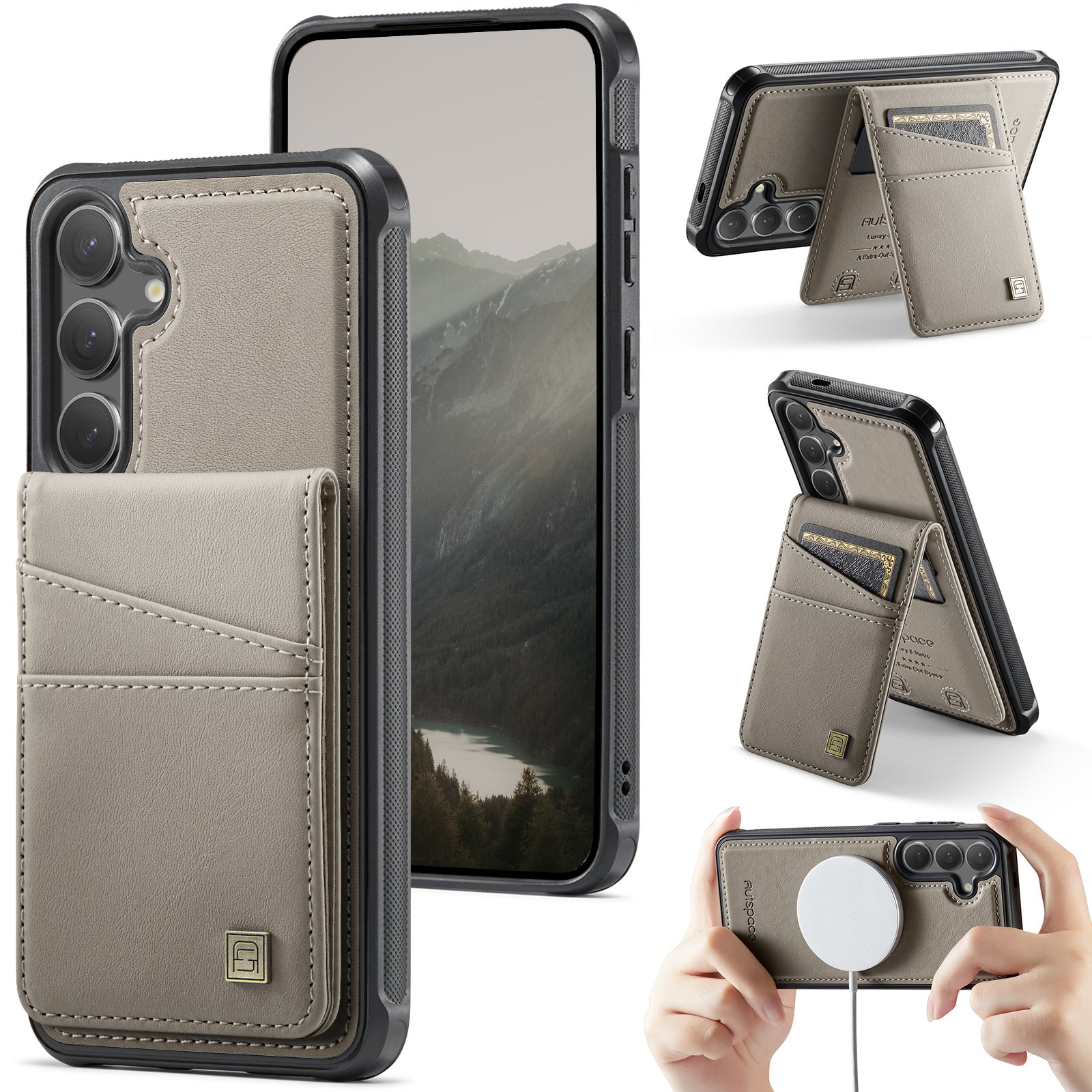 AUTSPACE til Samsung Galaxy S26 cover A12 Læderbagcover med magnetisk aftagelig korttaske og støttefod