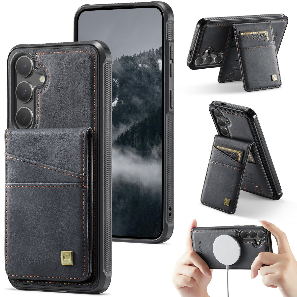 AUTSPACE for Samsung Galaxy S26+ Case  A12 Leather Back Cover with Magnetic Detachable Card Bag Kickstand