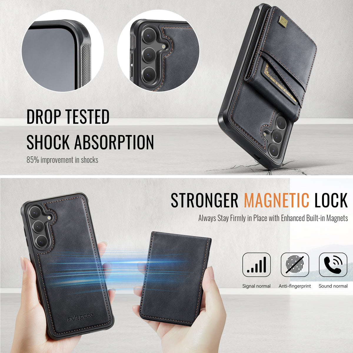 AUTSPACE for Samsung Galaxy S26+ Case  A12 Leather Back Cover with Magnetic Detachable Card Bag Kickstand