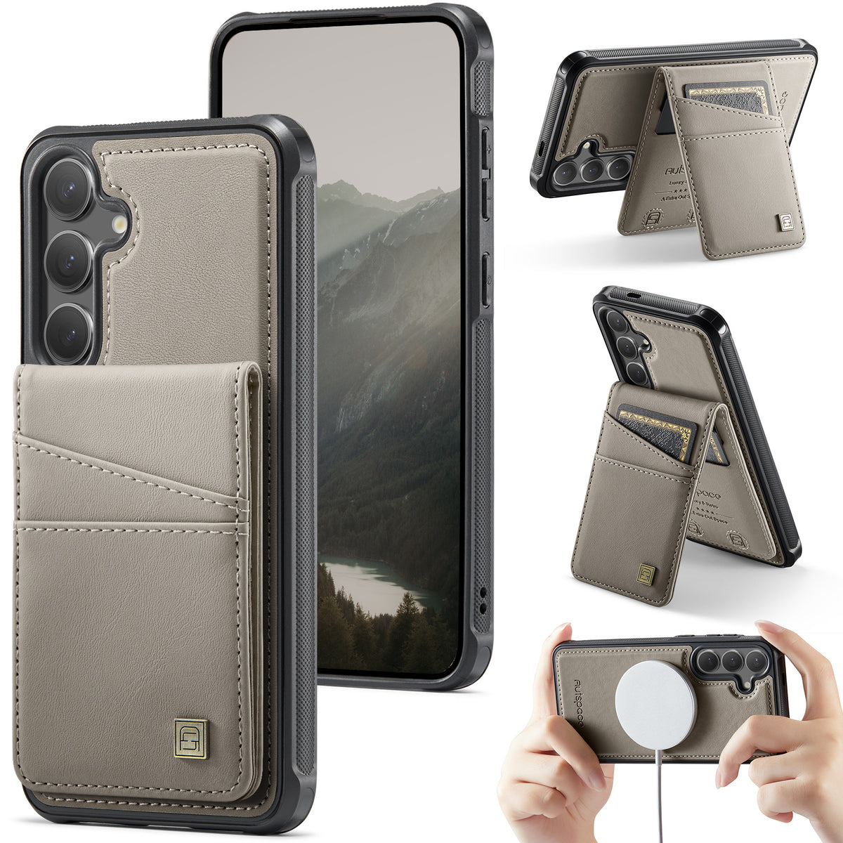 AUTSPACE for Samsung Galaxy S26+ Case  A12 Leather Back Cover with Magnetic Detachable Card Bag Kickstand
