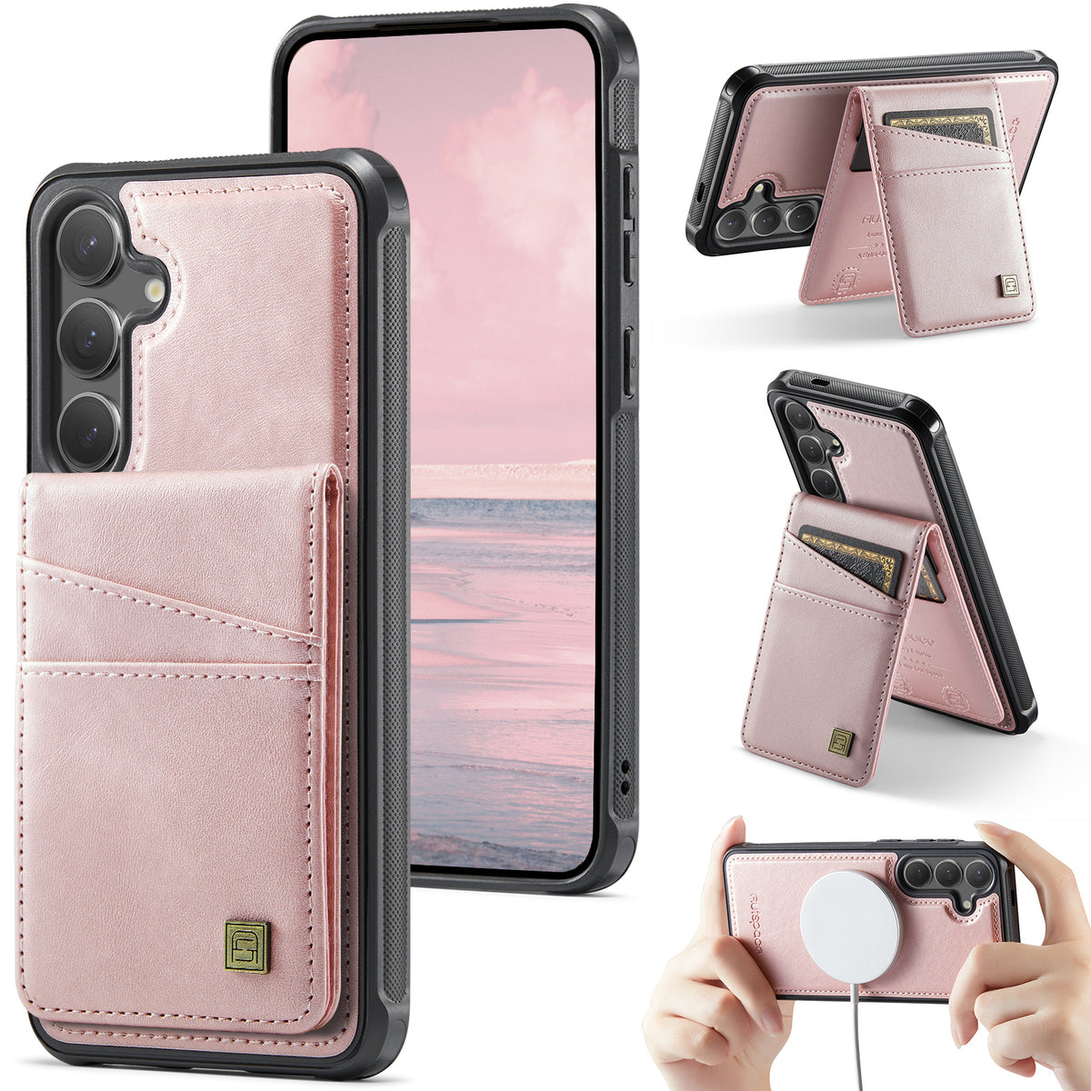AUTSPACE for Samsung Galaxy S26+ Case  A12 Leather Back Cover with Magnetic Detachable Card Bag Kickstand