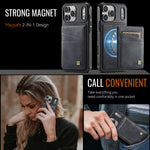 AUTSPACE for iPhone 17 Pro Case A12 Leather Back Cover with Magnetic Detachable Card Bag Kickstand