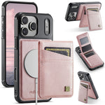 AUTSPACE for iPhone 17 Pro Case A12 Leather Back Cover with Magnetic Detachable Card Bag Kickstand