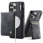 AUTSPACE for iPhone 17 Pro Max Case  A12 Leather Back Cover with Magnetic Detachable Card Bag Kickstand