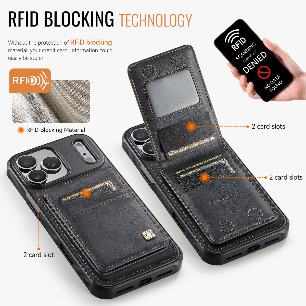 AUTSPACE for iPhone 17 Pro Max Case  A12 Leather Back Cover with Magnetic Detachable Card Bag Kickstand