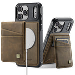 AUTSPACE for iPhone 17 Pro Max Case  A12 Leather Back Cover with Magnetic Detachable Card Bag Kickstand