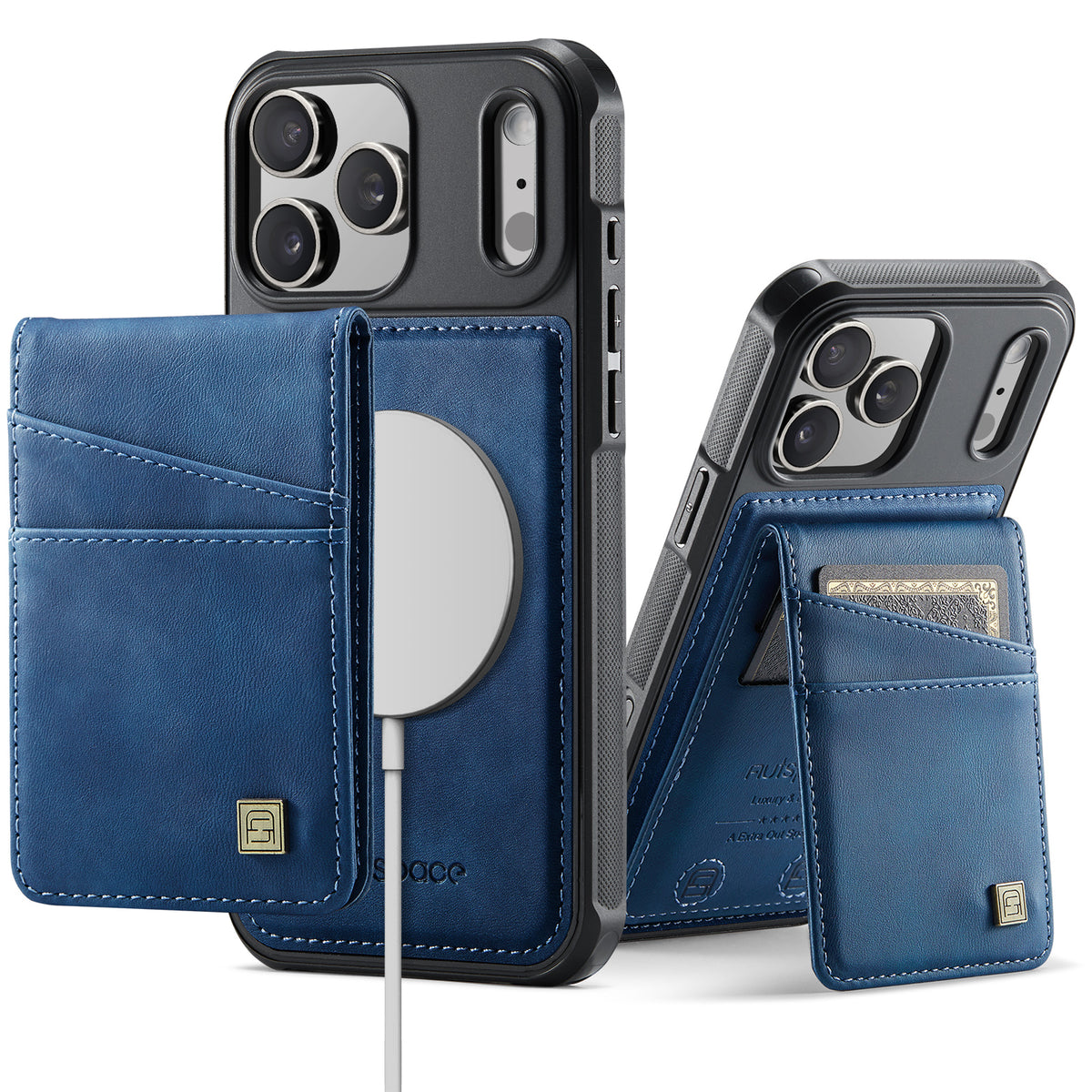 AUTSPACE for iPhone 17 Pro Max Case  A12 Leather Back Cover with Magnetic Detachable Card Bag Kickstand