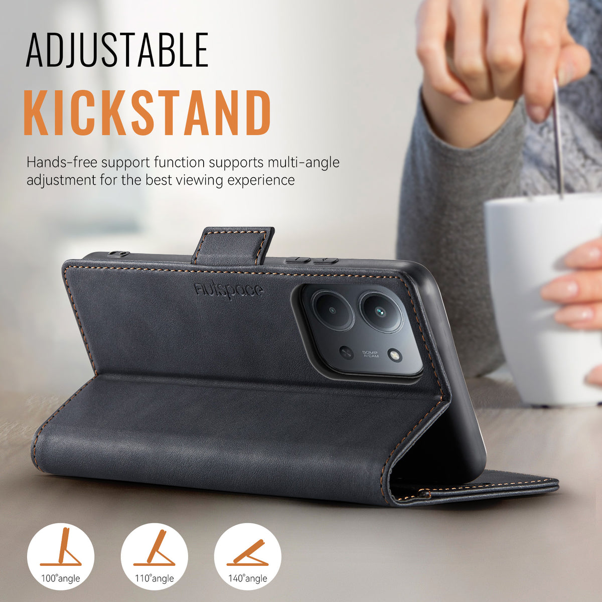 AUTSPACE for Xiaomi Redmi 15C 4G (EU) (173mm) / Xiaomi Redmi 15C 5G (EU) (173mm) A11 Case RFID Blocking Retro Leather Cell Phone Wallet Cover