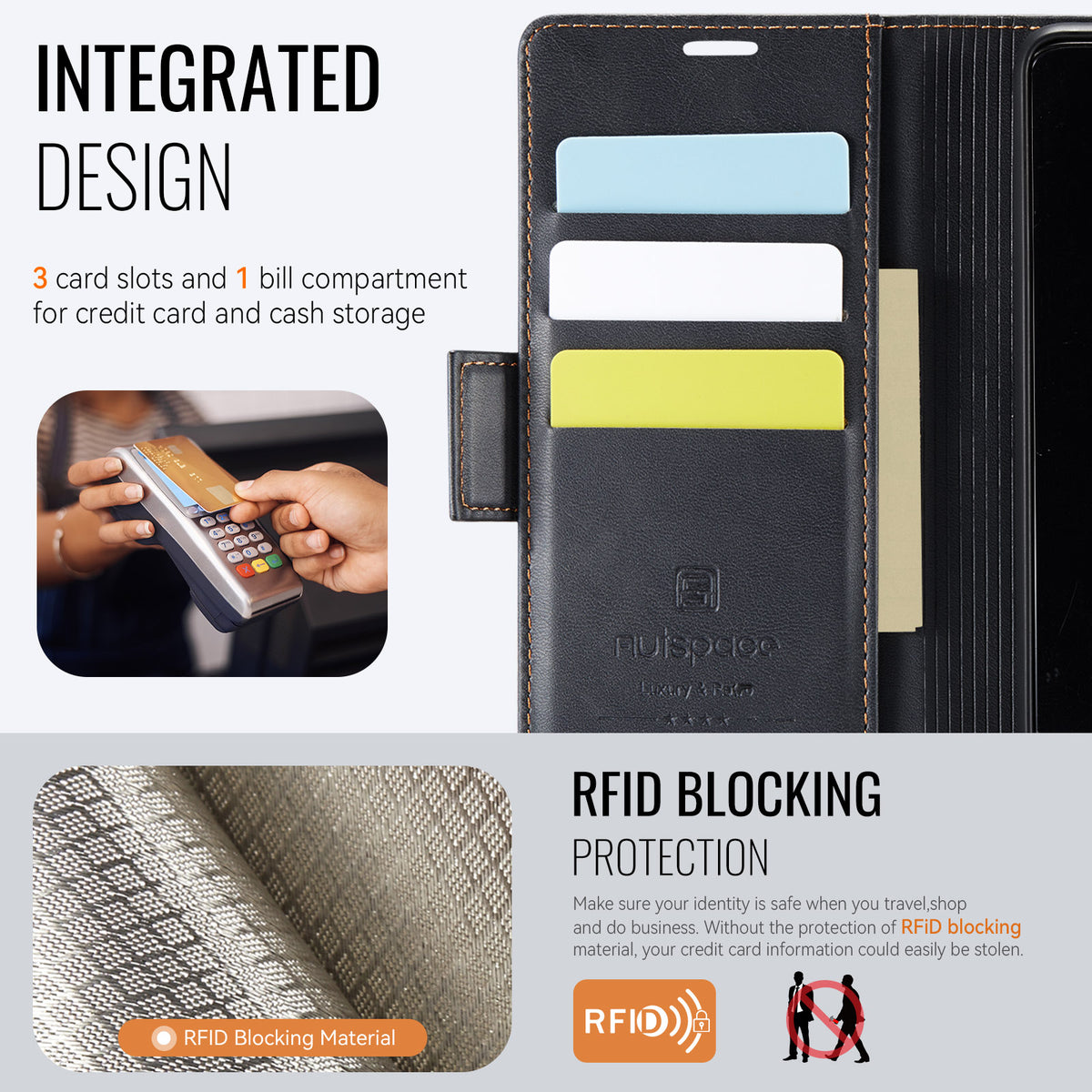AUTSPACE for Xiaomi Redmi 15C 4G (EU) (173mm) / Xiaomi Redmi 15C 5G (EU) (173mm) A11 Case RFID Blocking Retro Leather Cell Phone Wallet Cover