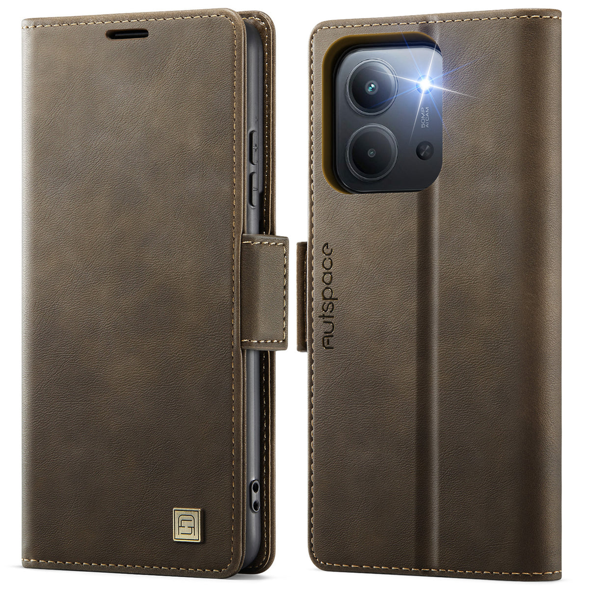 AUTSPACE for Xiaomi Redmi 15C 4G (EU) (173mm) / Xiaomi Redmi 15C 5G (EU) (173mm) A11 Case RFID Blocking Retro Leather Cell Phone Wallet Cover