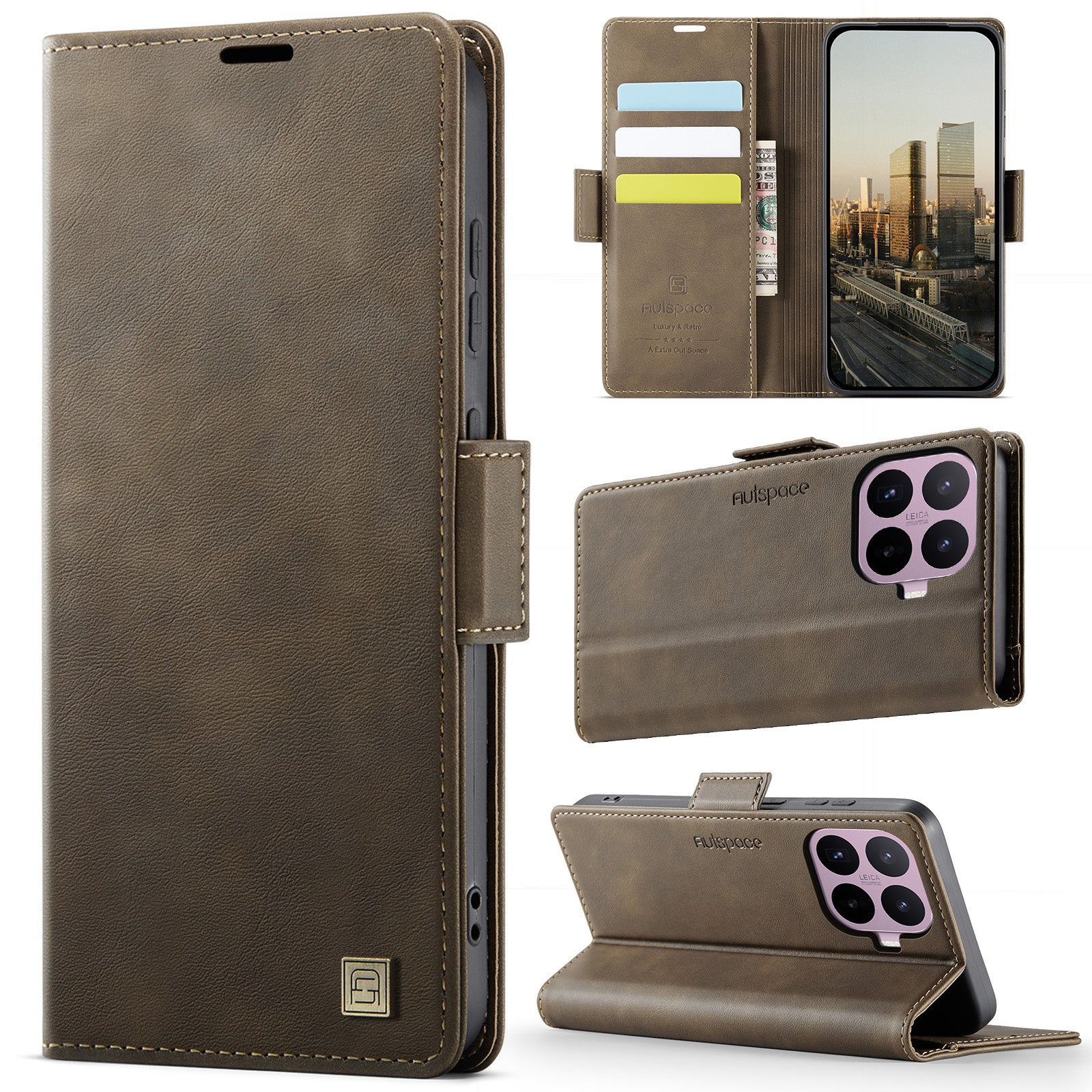 AUTSPACE for Xiaomi 17T Pro A11 Case RFID Blocking Retro Leather Cell Phone Wallet Cover