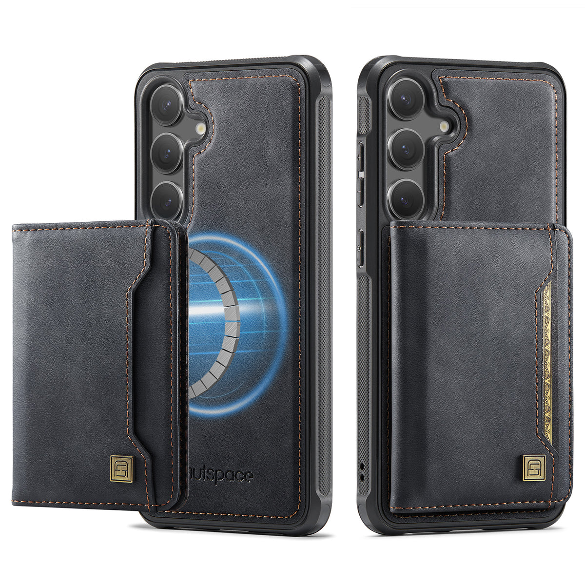 AUTSPACE for Samsung Galaxy S26 Case A13 Vintage Leather Back Cover with Magnetic Detachable Card Bag