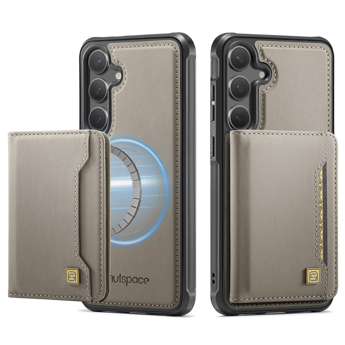 AUTSPACE for Samsung Galaxy S26 Case A13 Vintage Leather Back Cover with Magnetic Detachable Card Bag