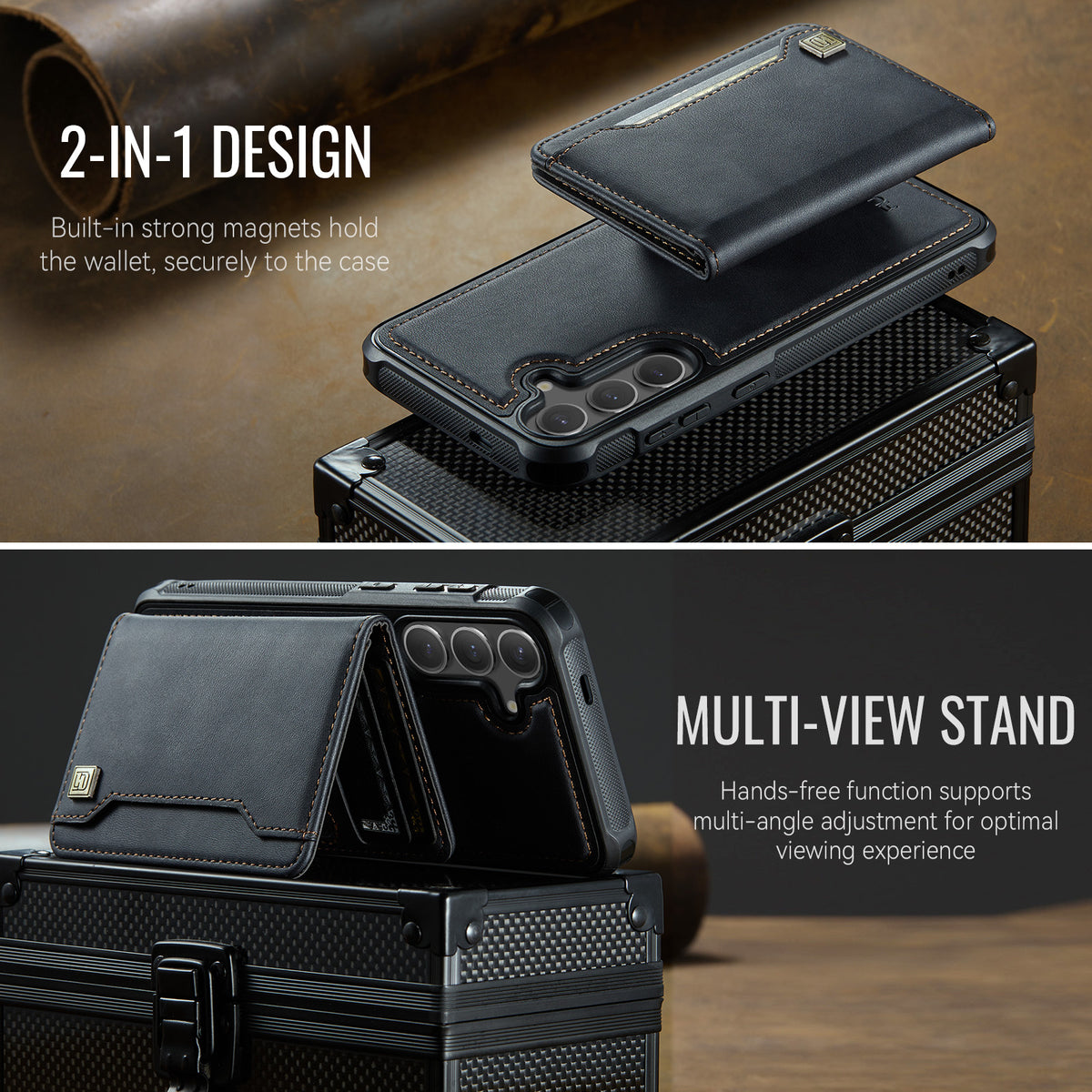 AUTSPACE for Samsung Galaxy S26+ Case  A13 Vintage Leather Back Cover with Magnetic Detachable Card Bag
