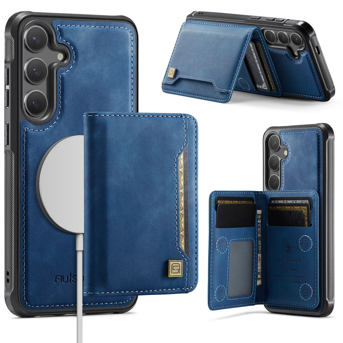 AUTSPACE for Samsung Galaxy S26+ Case  A13 Vintage Leather Back Cover with Magnetic Detachable Card Bag