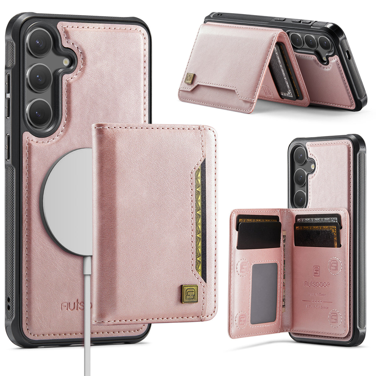 AUTSPACE for Samsung Galaxy S26+ Case  A13 Vintage Leather Back Cover with Magnetic Detachable Card Bag