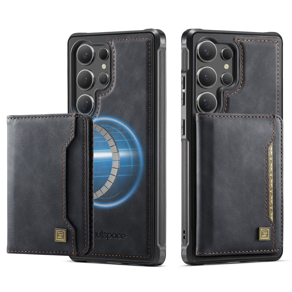 AUTSPACE for Samsung Galaxy S26 Ultra Case  A13 Vintage Leather Back Cover with Magnetic Detachable Card Bag