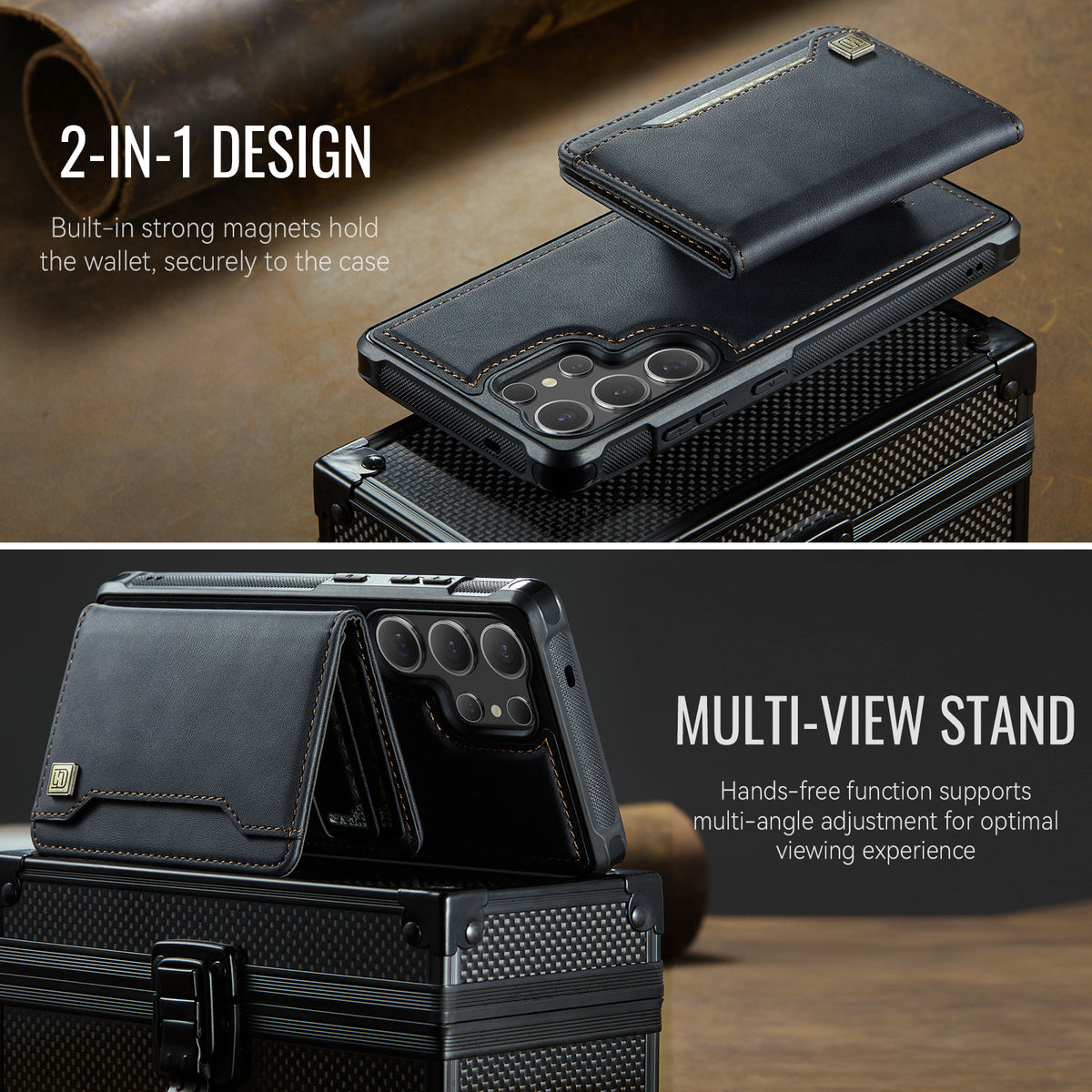 AUTSPACE for Samsung Galaxy S26 Ultra Case  A13 Vintage Leather Back Cover with Magnetic Detachable Card Bag