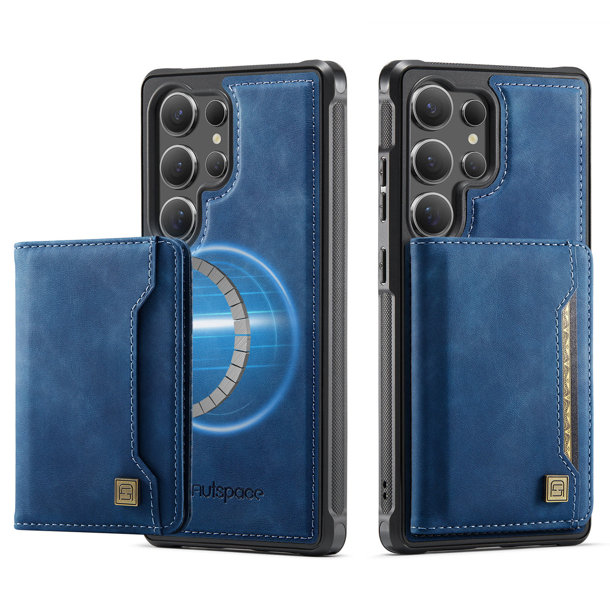 AUTSPACE for Samsung Galaxy S26 Ultra Case  A13 Vintage Leather Back Cover with Magnetic Detachable Card Bag