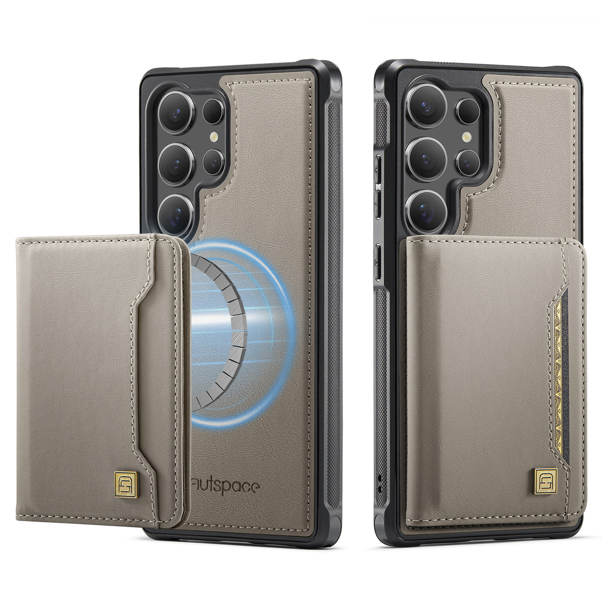 AUTSPACE for Samsung Galaxy S26 Ultra Case  A13 Vintage Leather Back Cover with Magnetic Detachable Card Bag