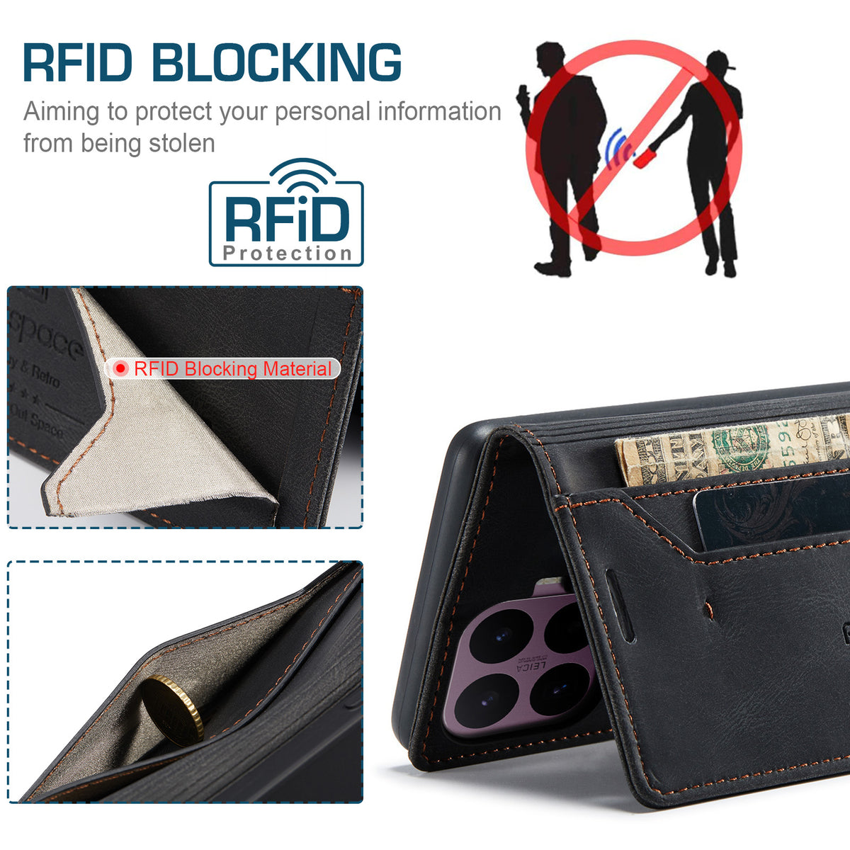 AUTSPACE för Xiaomi 17T Pro plånboksfodral A01 läderstativ med RFID-blockerande korthållare