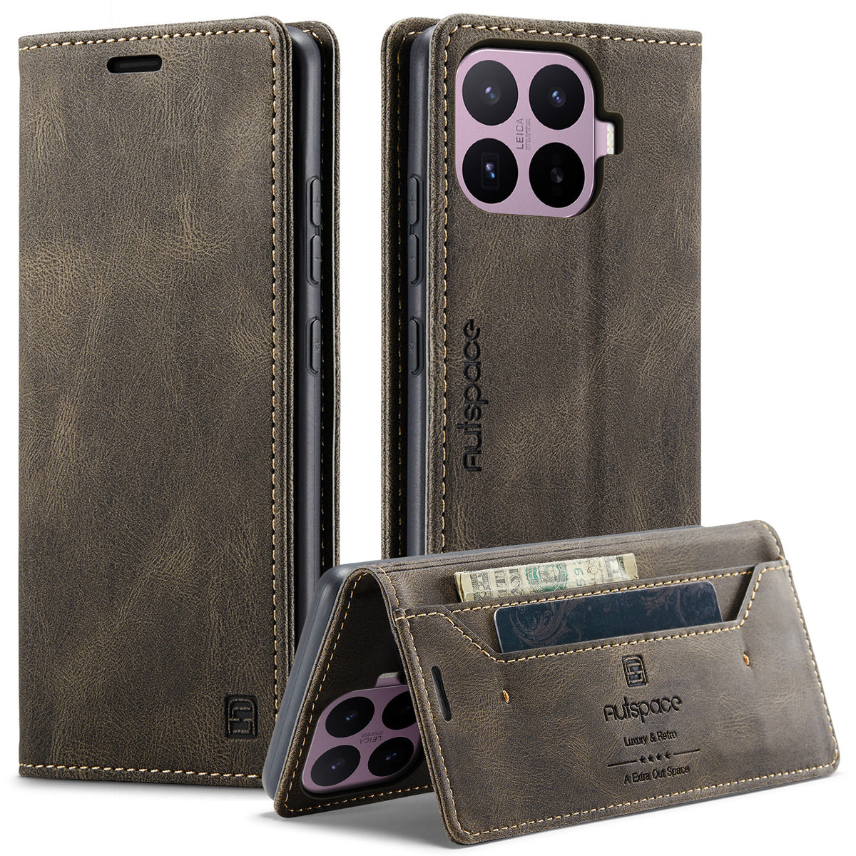 AUTSPACE för Xiaomi 17T Pro plånboksfodral A01 läderstativ med RFID-blockerande korthållare