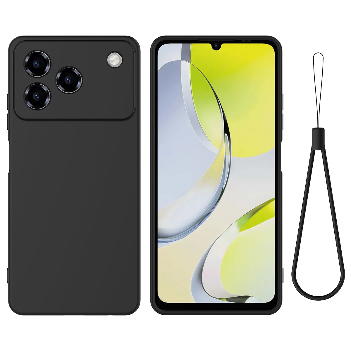 For ZTE Blade A76 4G Liquid Silicone Case Phone Back Cover with Hand Strap