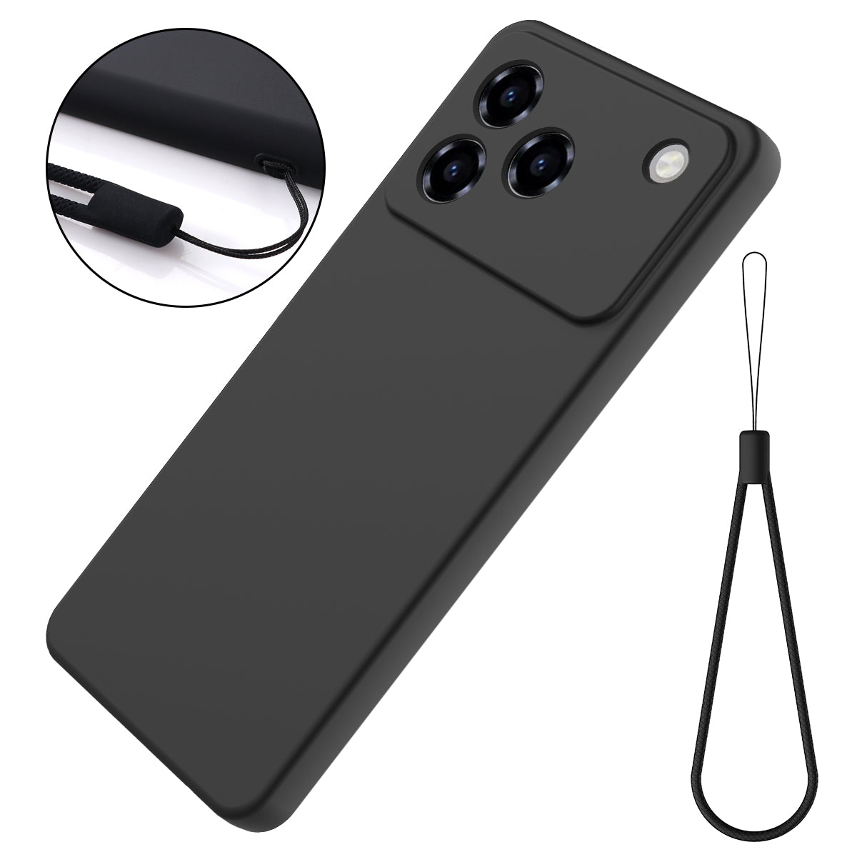 For ZTE Blade A76 4G Liquid Silicone Case Phone Back Cover with Hand Strap