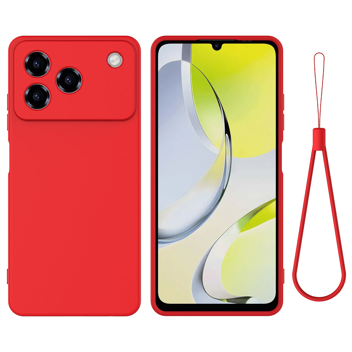 For ZTE Blade A76 4G Liquid Silicone Case Phone Back Cover with Hand Strap