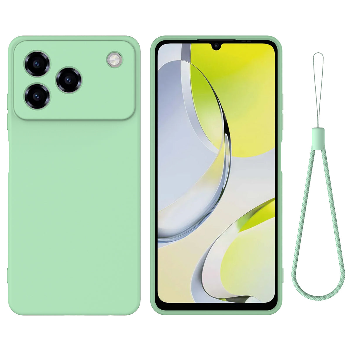 For ZTE Blade A76 4G Liquid Silicone Case Phone Back Cover with Hand Strap