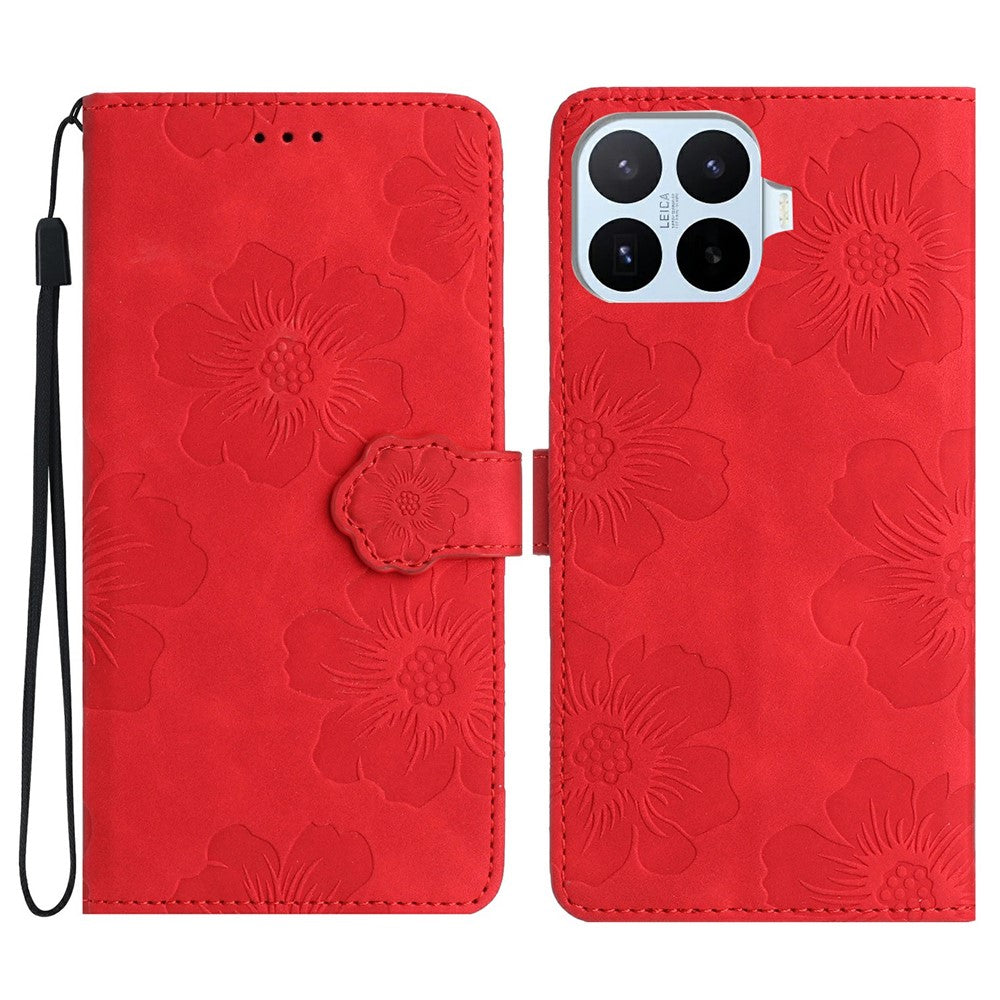 For Xiaomi 17T Case Flower Design Leather Wallet Cover with Wrist Strap