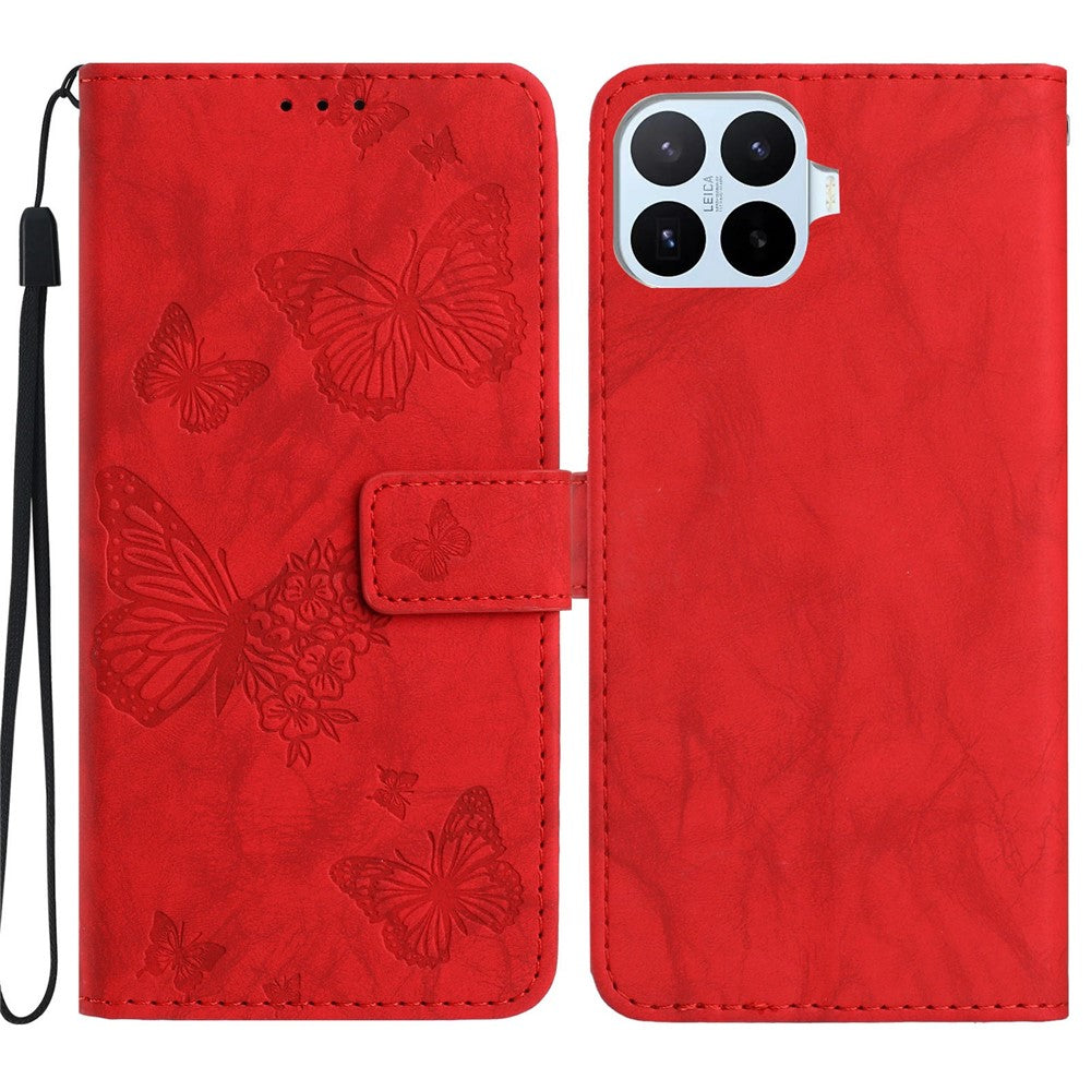For Xiaomi 17T Leather Case Butterfly Flower Imprinted Wallet Stand Flip Phone Cover with Wrist Strap