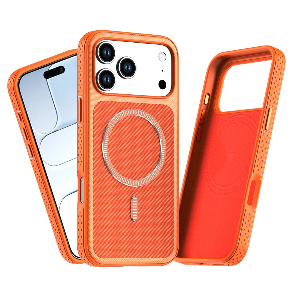 Til iPhone 17 Pro Max / 18 Pro Max Magnetisk Cover i Kulfiberstruktur PC + TPU Telefoncover med Uafhængige Knapper