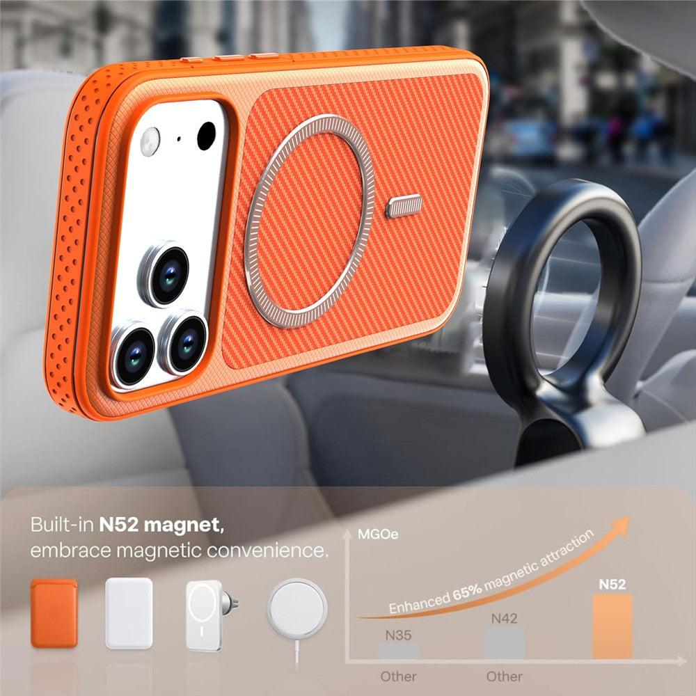 Til iPhone 17 Pro Max / 18 Pro Max Magnetisk Cover i Kulfiberstruktur PC + TPU Telefoncover med Uafhængige Knapper