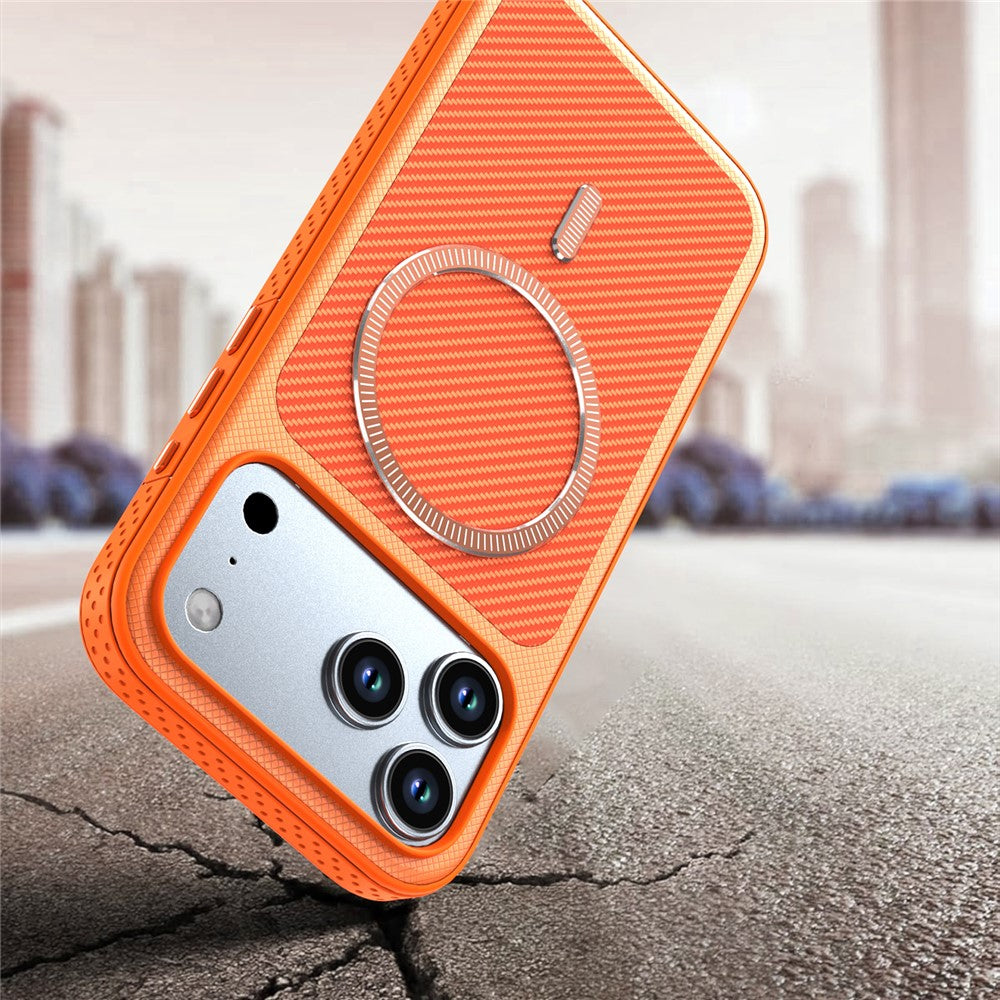 Til iPhone 17 Pro Max / 18 Pro Max Magnetisk Cover i Kulfiberstruktur PC + TPU Telefoncover med Uafhængige Knapper