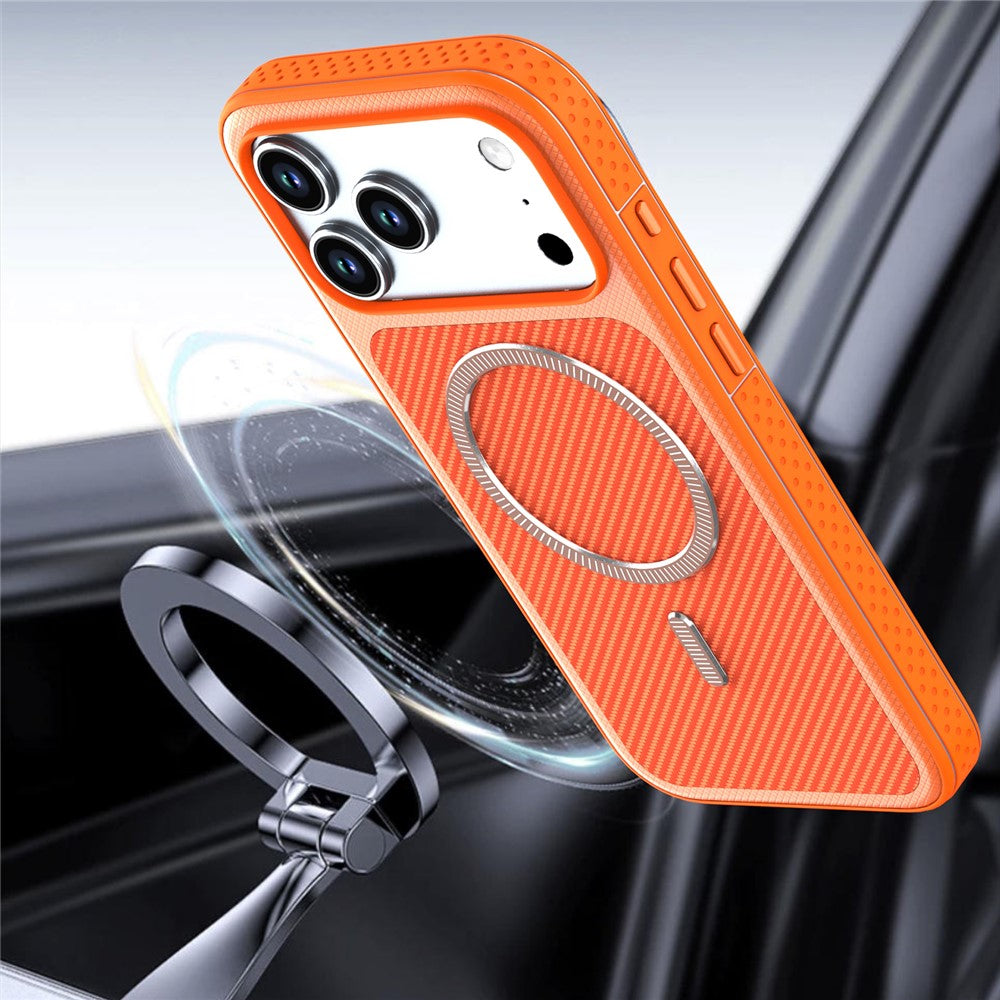 Til iPhone 17 Pro Max / 18 Pro Max Magnetisk Cover i Kulfiberstruktur PC + TPU Telefoncover med Uafhængige Knapper