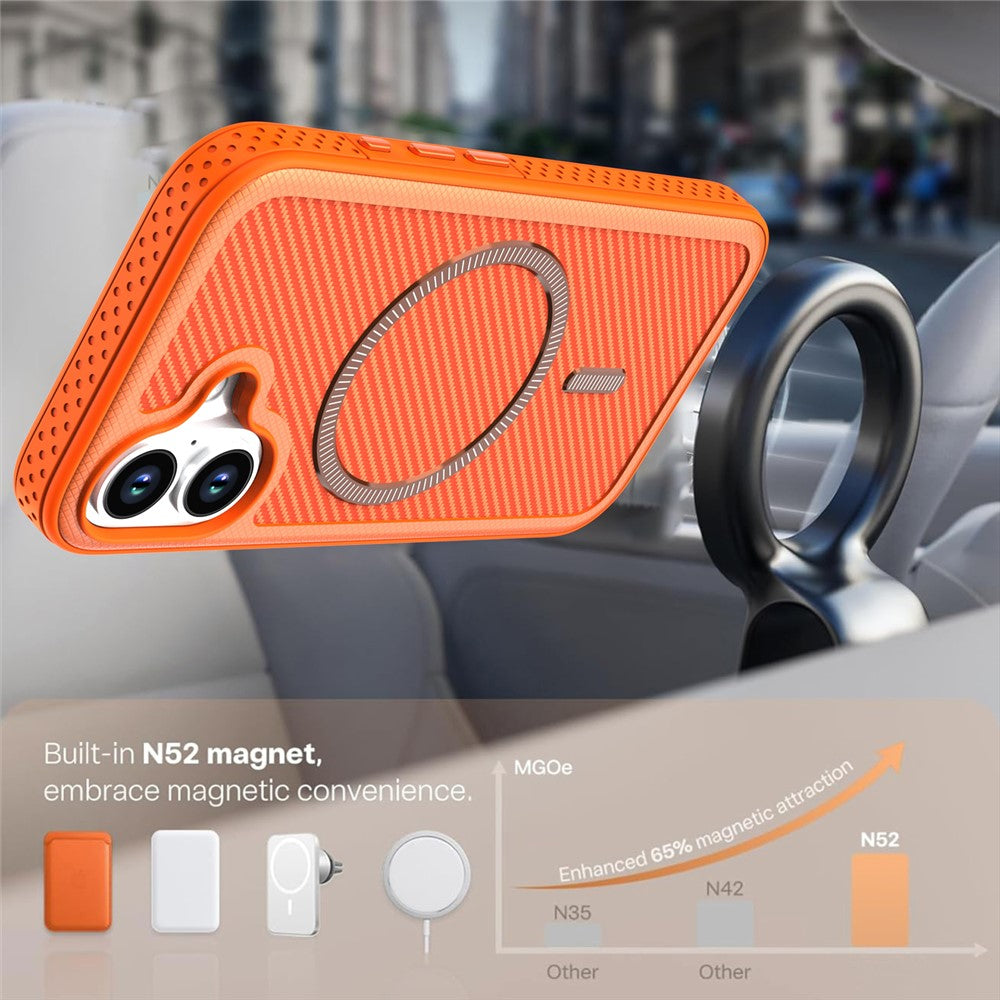 For iPhone 16 Magnetic Case Carbon Fiber Texture PC + TPU Phone Cover with Independent Button
