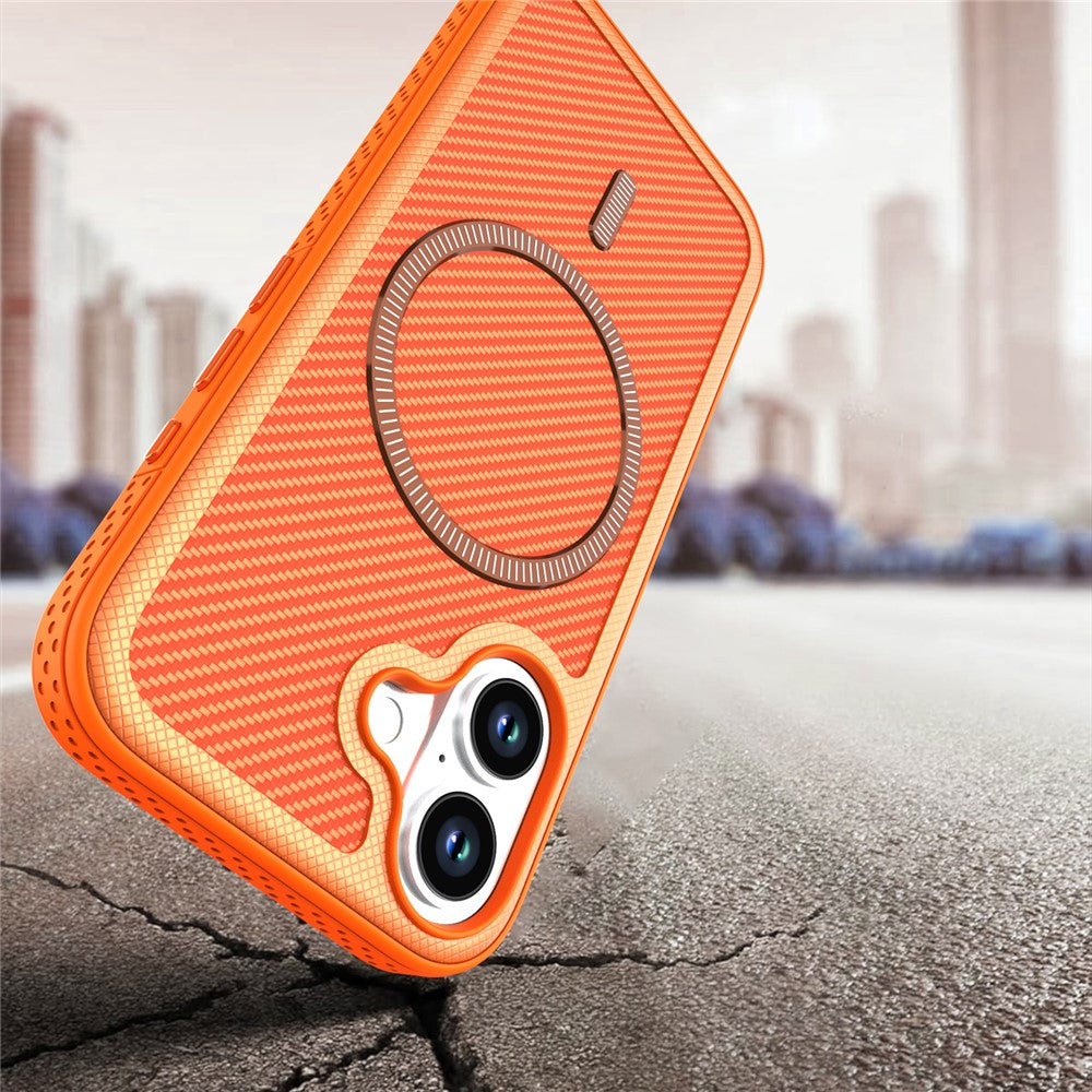 For iPhone 16 Magnetic Case Carbon Fiber Texture PC + TPU Phone Cover with Independent Button