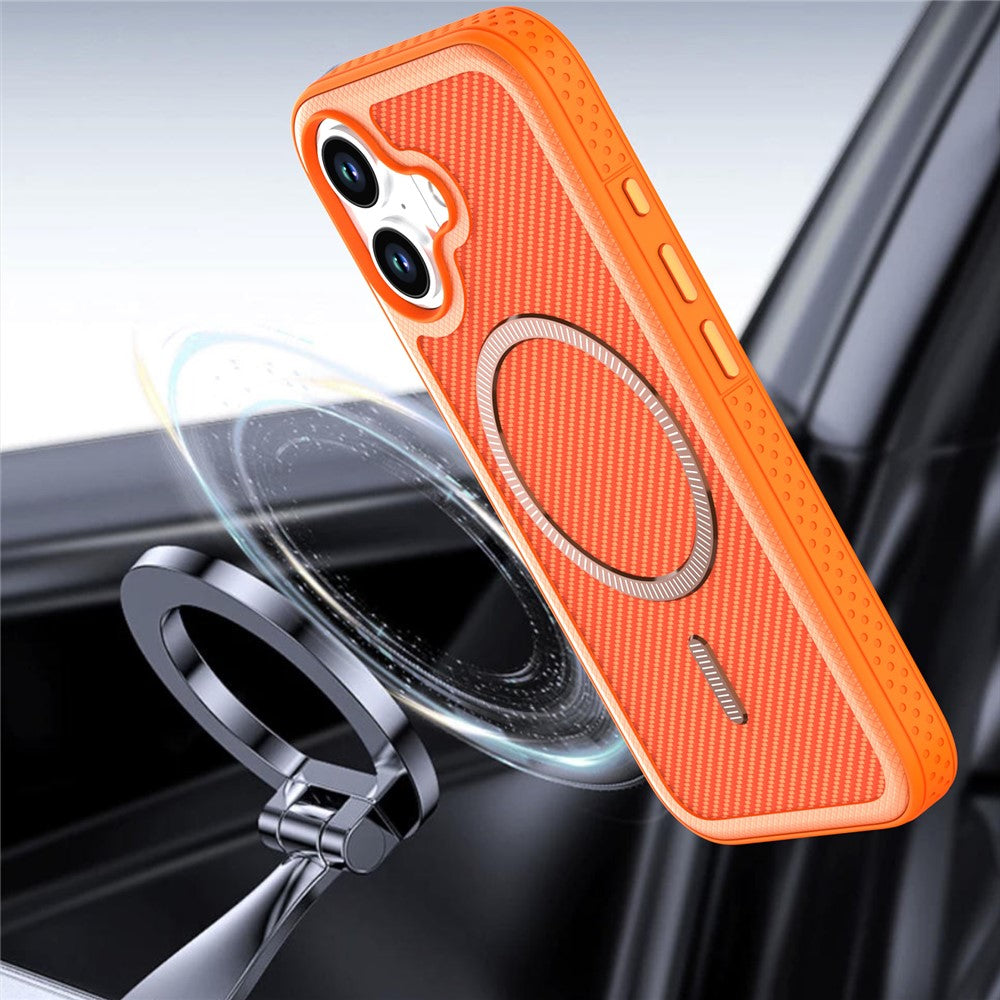 For iPhone 16 Magnetic Case Carbon Fiber Texture PC + TPU Phone Cover with Independent Button