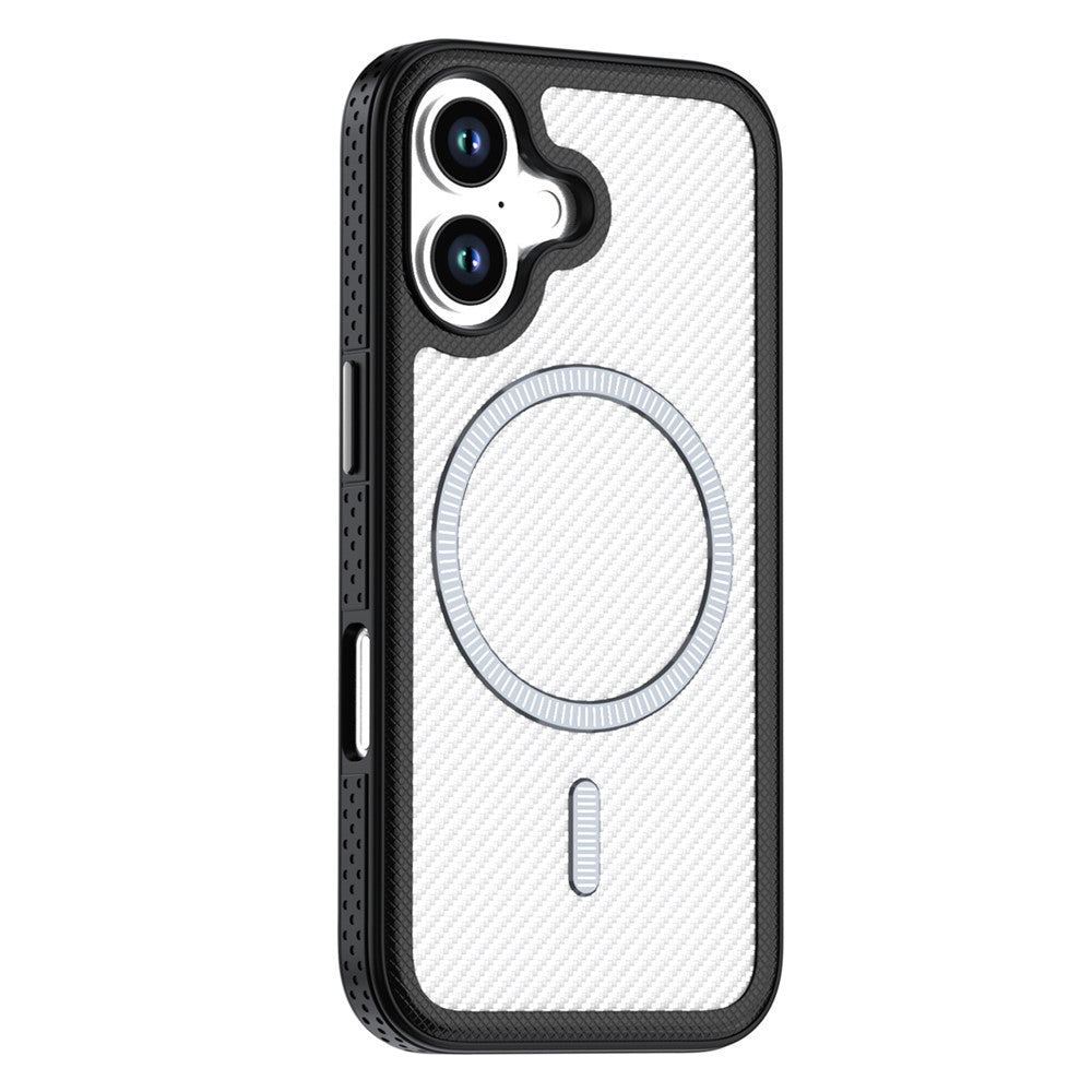 For iPhone 16 Magnetic Case Carbon Fiber Texture PC + TPU Phone Cover with Independent Button