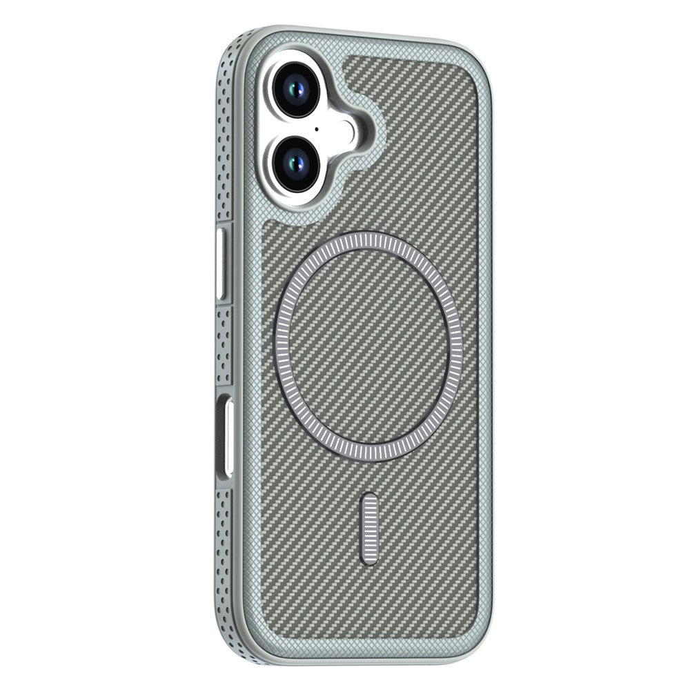 For iPhone 16 Magnetic Case Carbon Fiber Texture PC + TPU Phone Cover with Independent Button